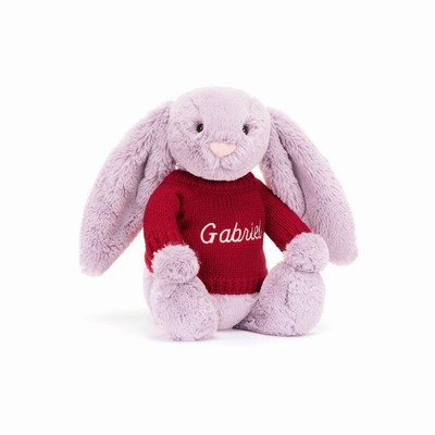 Jellycat Bashful Lilac Konijn with Red Jumper | UQ4289613